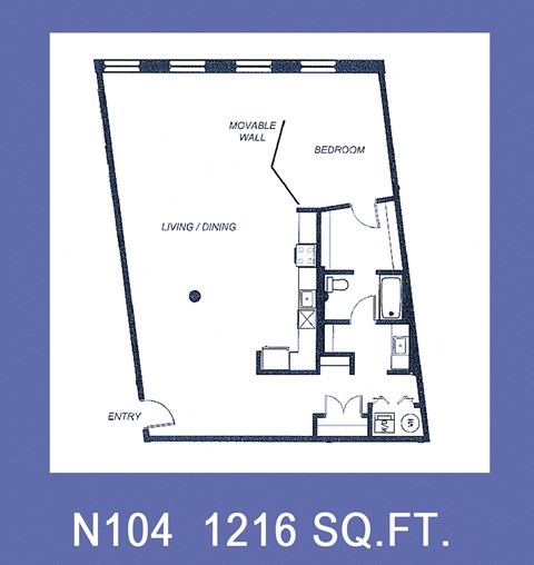 Floor plan for 1 bed, 1 bath, 1032 sqft